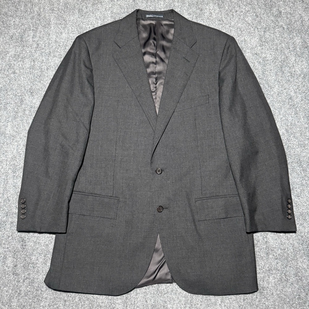 VTG Polo Ralph Lauren Blue Label Blazer Jacket Virgin Wool Gray Men 43R 2-Button